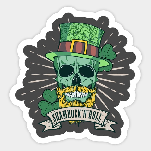 Shamrock N’ Roll St. Patrick's skull Sticker by secondskin